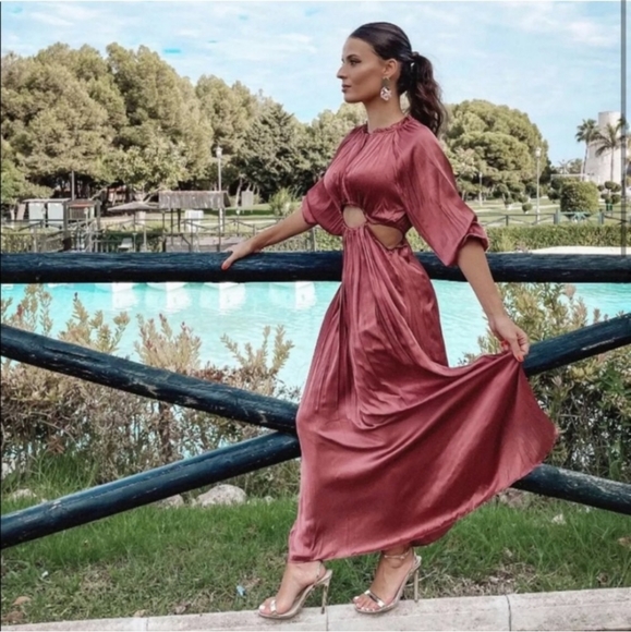 Zara * Satin Cut Out Maxi Dress - Picture 8 of 16